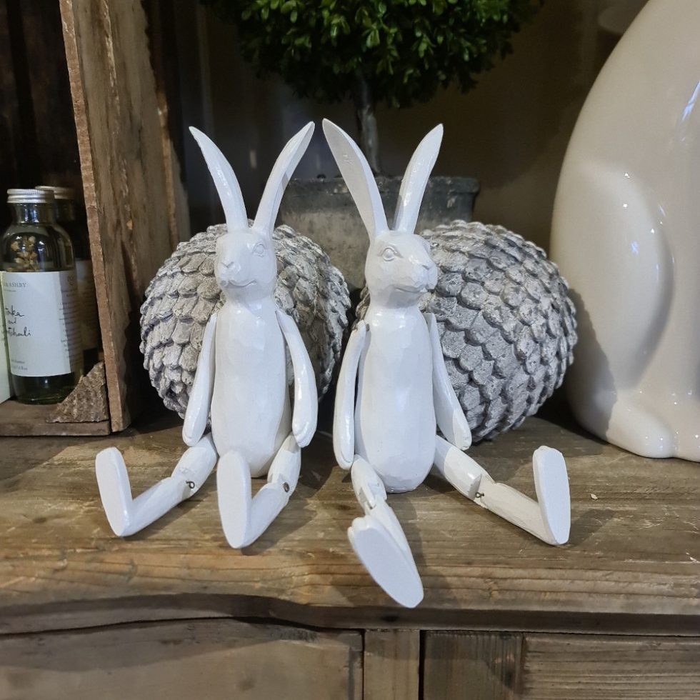 Miniature Jointed Rabbit White Wood Effect Jointed Rabbit