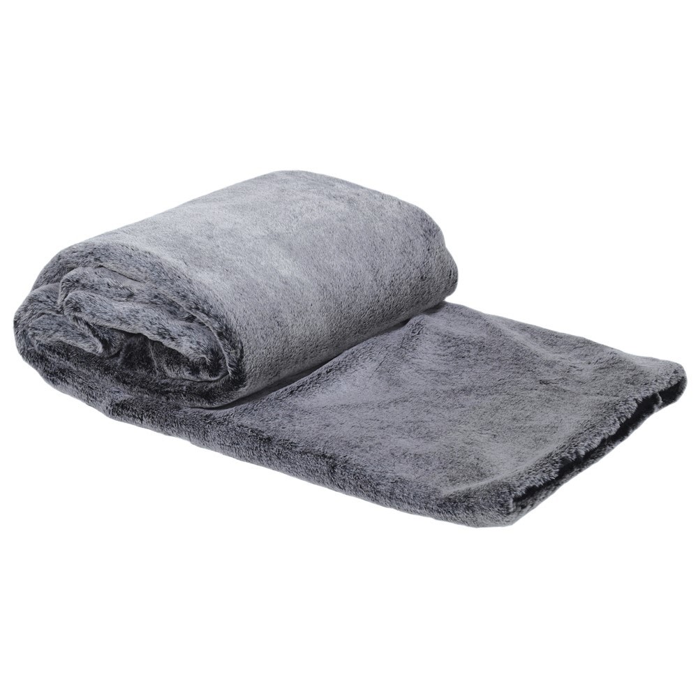 Large Dark Grey Faux Fur Throw