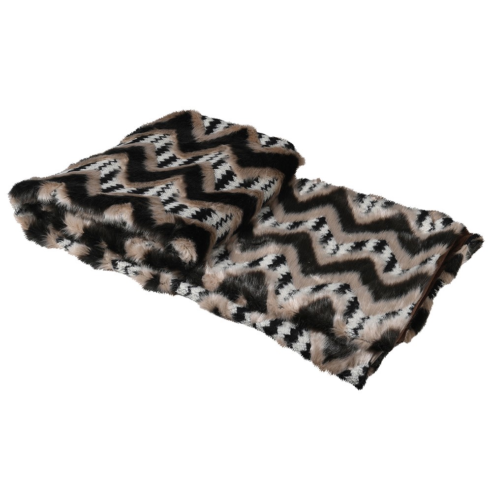 Brown and Beige Zig Zag Faux Fur Throw