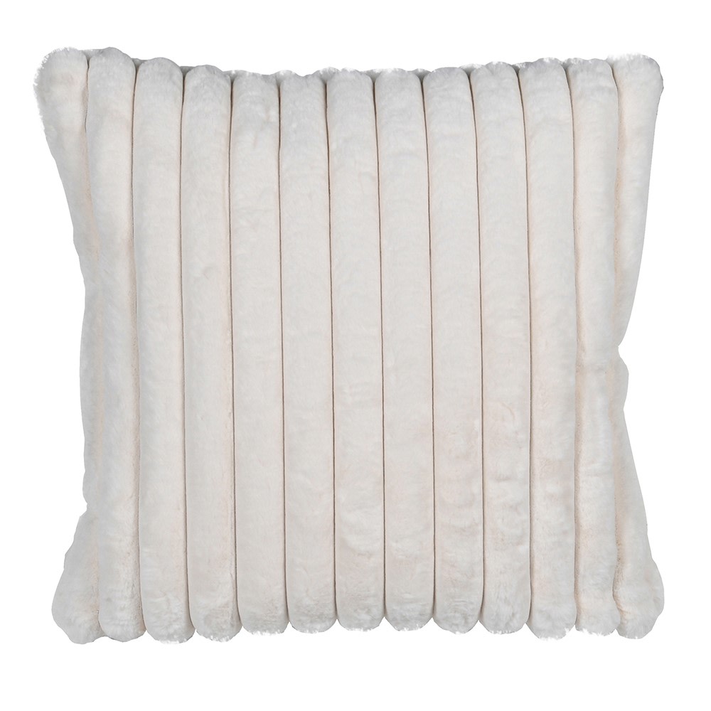 Cream Faux Fur Rabbit Ribbed Cushion