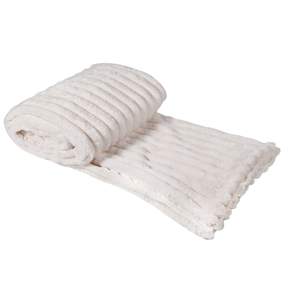 Cream Faux Rabbit Ribbed Throw