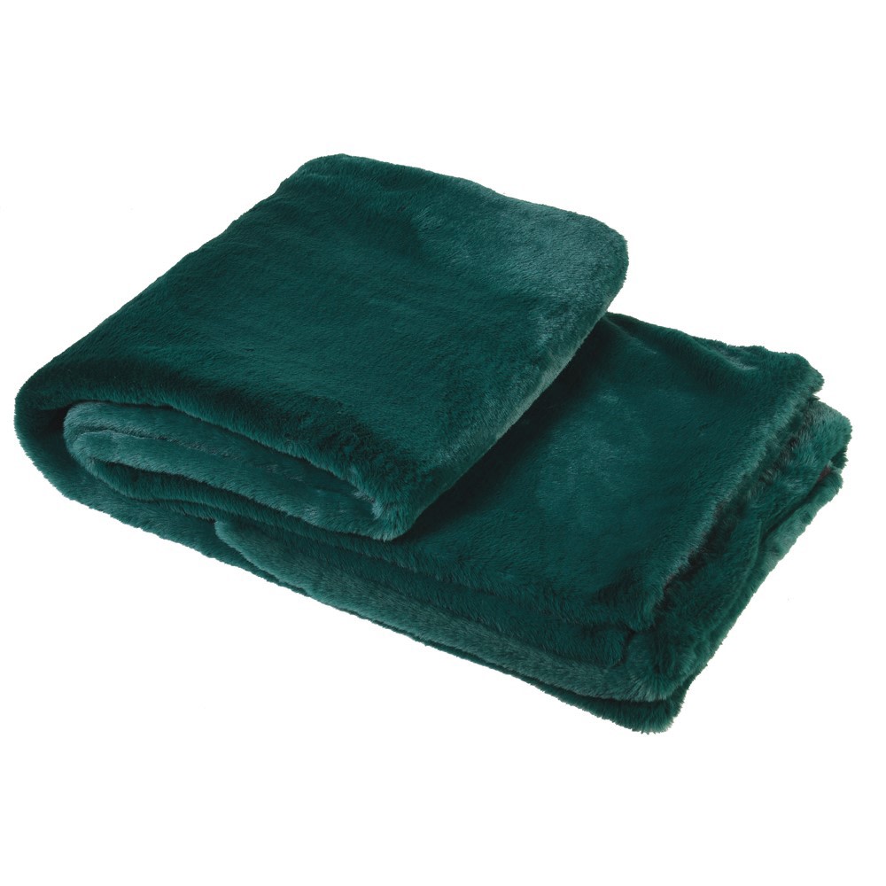 Large Bottle Green Faux Fur Throw