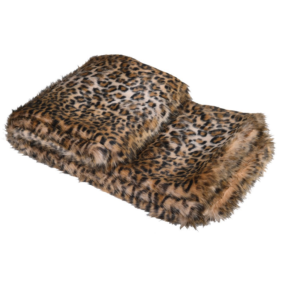 Light Leopard Print Faux Fur Throw