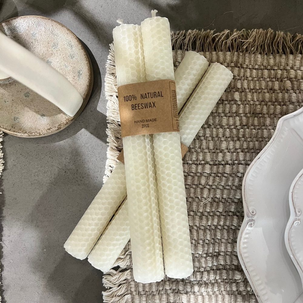 Set of 2 Cream Beeswax Candles