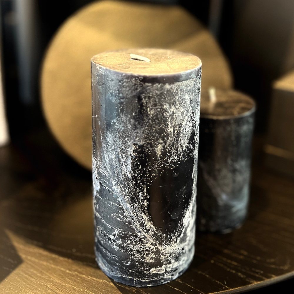 Medium Black Pillar Candle - Violet and Seaweed