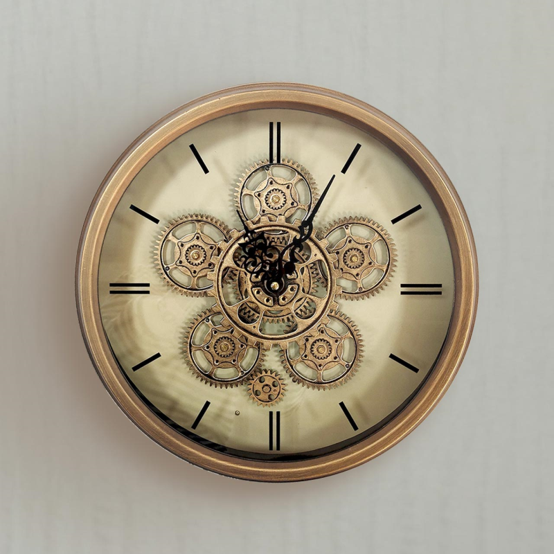 23cm Gold Gears Wall Clock