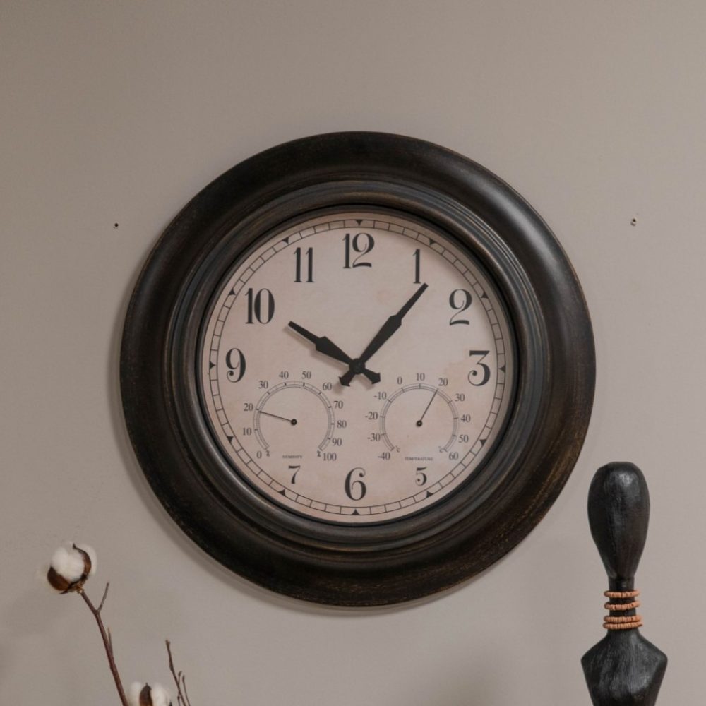 Outdoor Clock with Temperature and Humidity Black