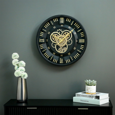 Black and Gold Gears Wall Clock